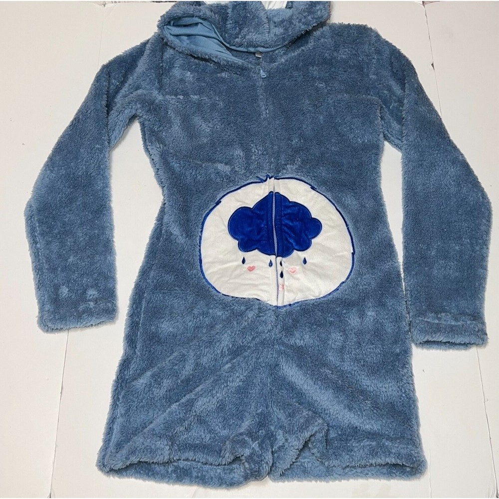 Care Bears Grumpy Rain Cloud Union Suit Adult M Hood Ears Romper Pajamas Costume